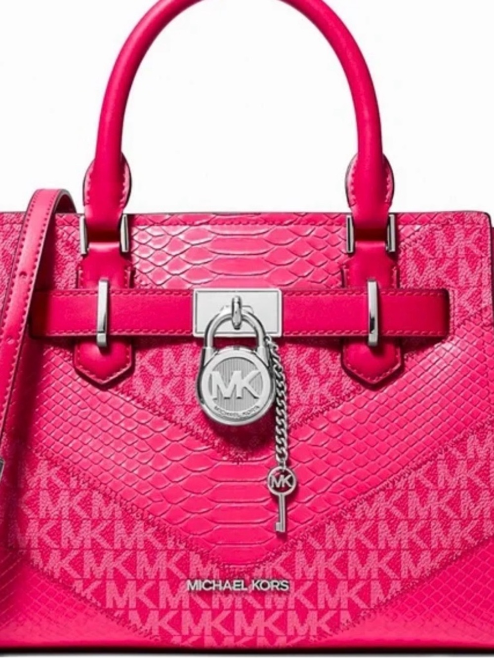 Michael Kors Hot Pink Signature MK Charm Satchel
